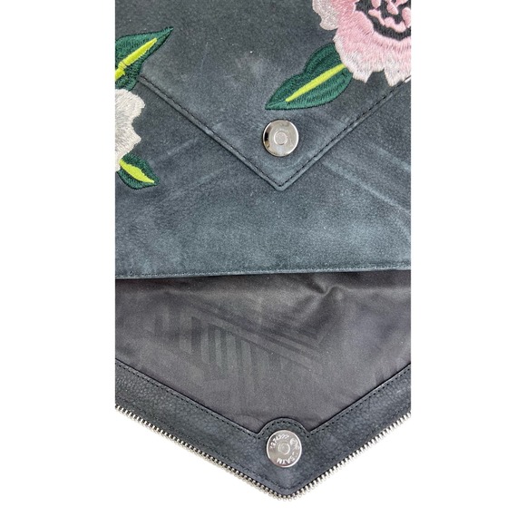 Rebecca Minkoff Embroidered Flowers Leo Nubuck Leather Envelope Clutch Zipper - Picture 10 of 10
